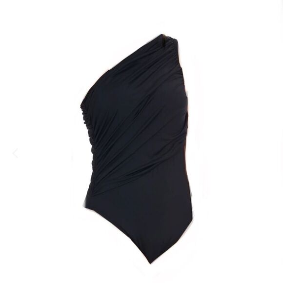 NEW La Blanca Island Goddess Shirred One Shoulder One-Piece Swimsuit In black - Picture 2 of 5